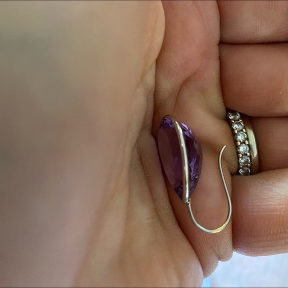 Amethyst 14kt, tear drop shaped gold earrings